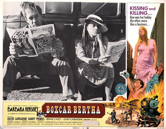 Une photo de promotion du film Bertha Boxcar destinée à être exposée dans les vitrines des cinémas en 1973