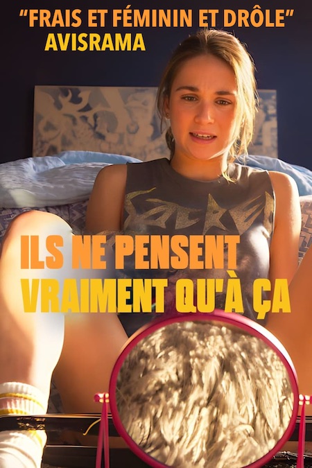 L'affiche du film Ils ne pensent vraiment qu’à ça montre Paula qui observe sa vulve parlante dans un miroir